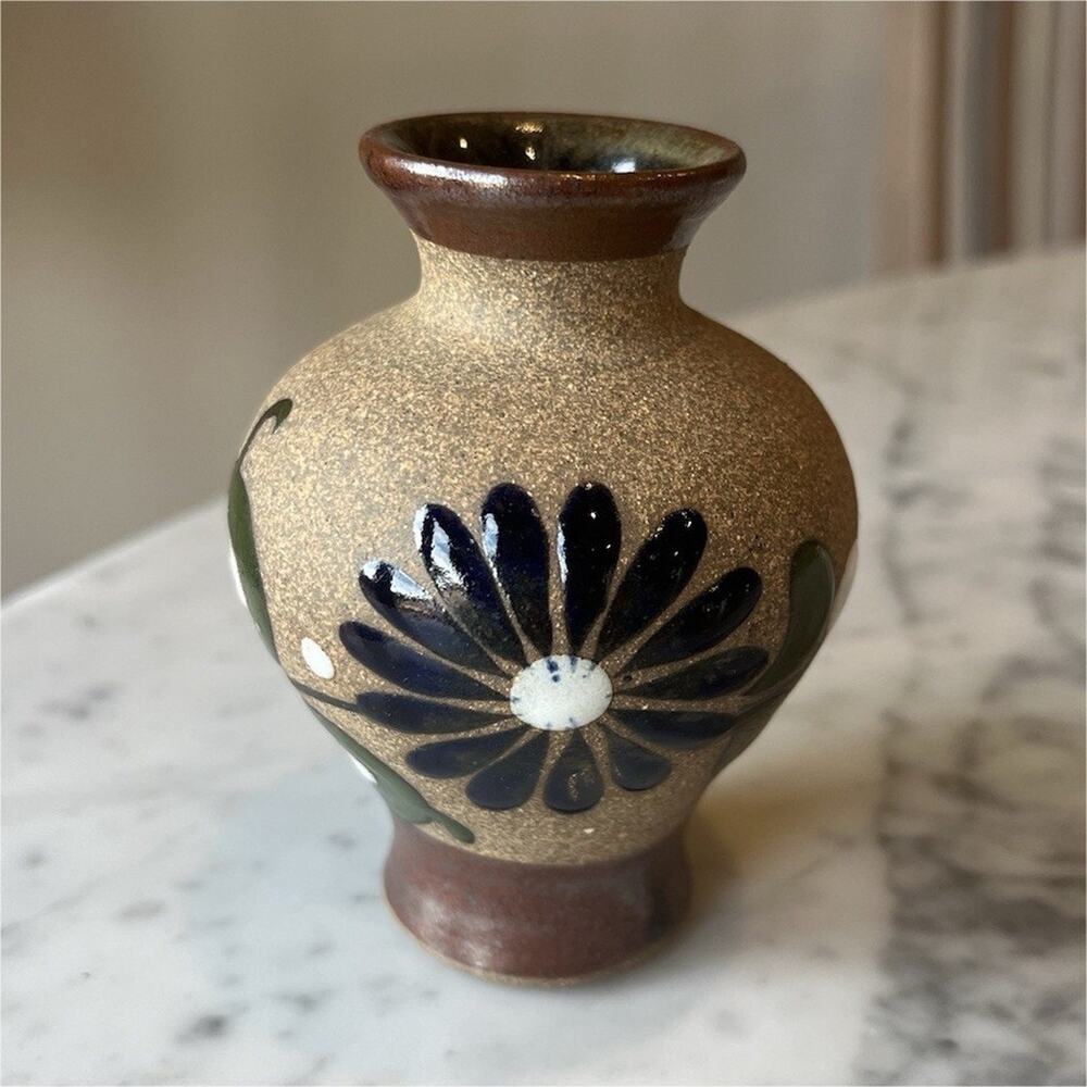 Hand Painted Floral Ceramic Art Pottery Bud Vase Tonala Style Decorative